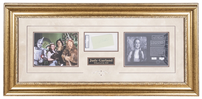 Judy Garland Signed and Framed to 40.5x20" Cut Collage Including a Piece of her Hair and Clothing (PSA/DNA)